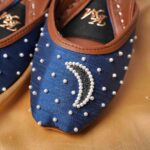 Midnight Elegance – Handmade Blue Khussa with Pearl Accents